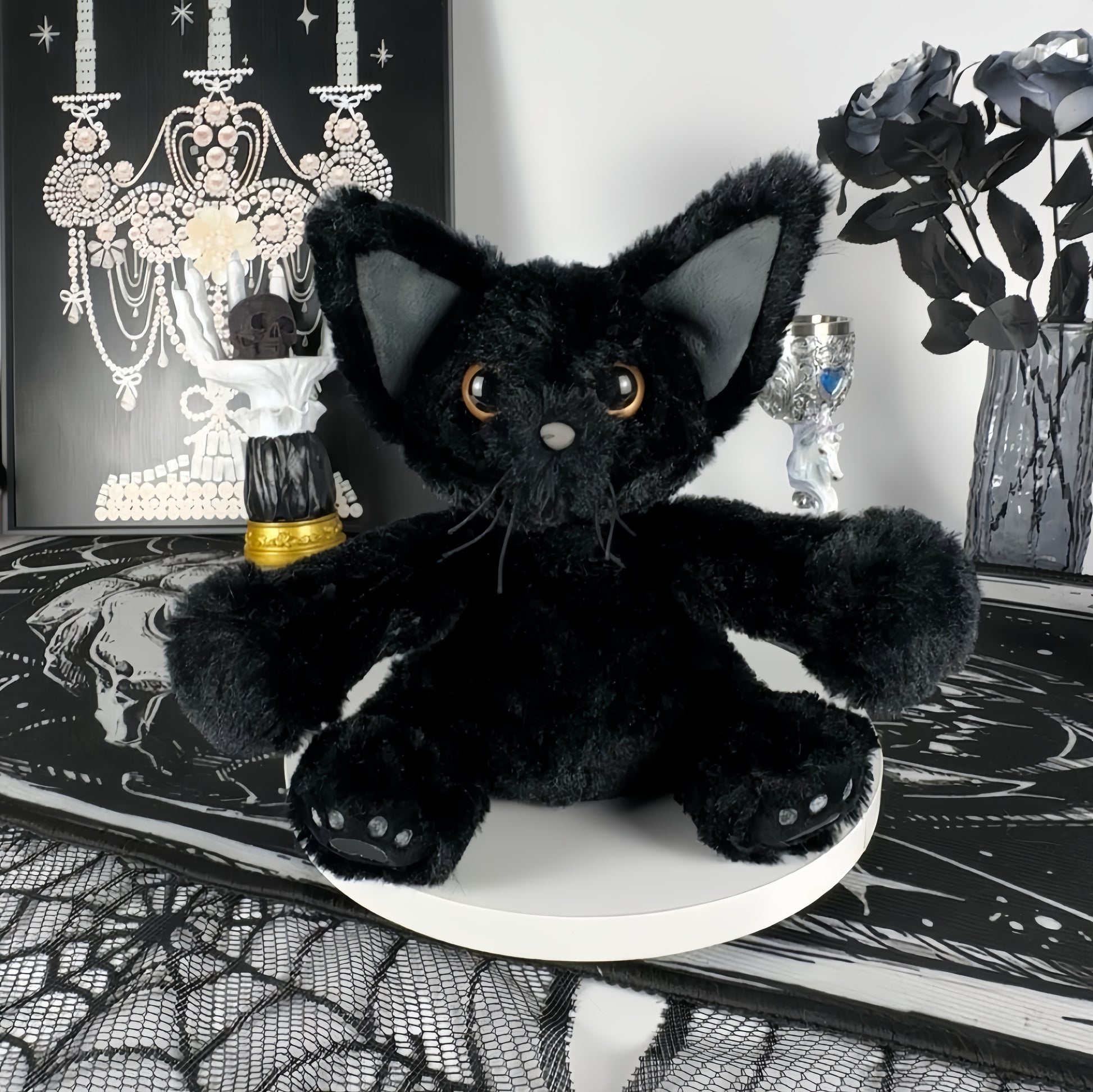 Devon Black Cat Goth Style Stuffed Toy