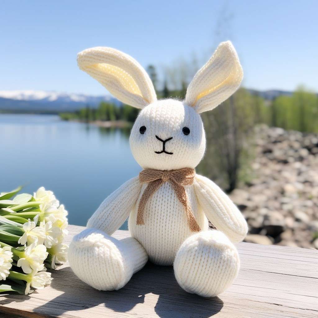 Knitted Pocket Animals Rabbit Elegant and Cute White Rabbit Knitted Stuffed Animal