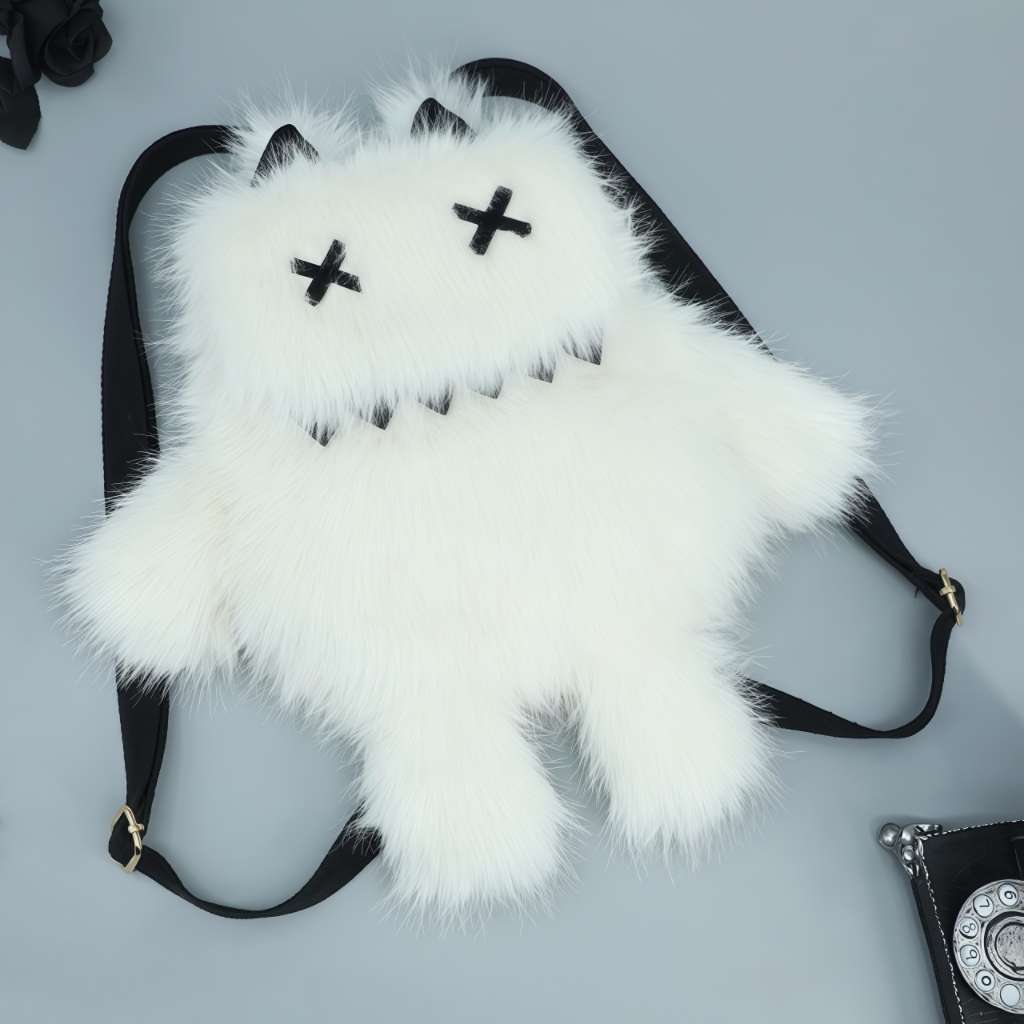 Goth black cat plush backpack