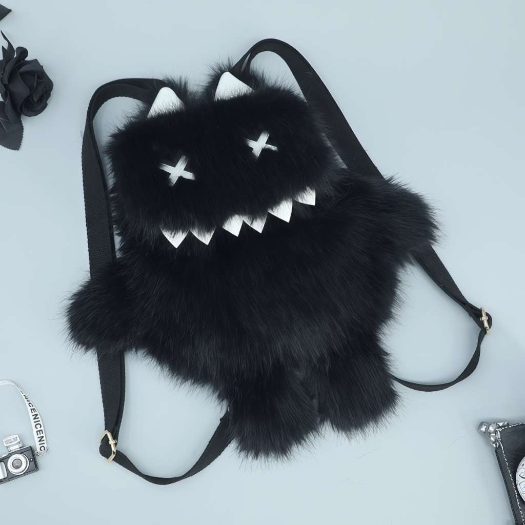 Goth black cat plush backpack