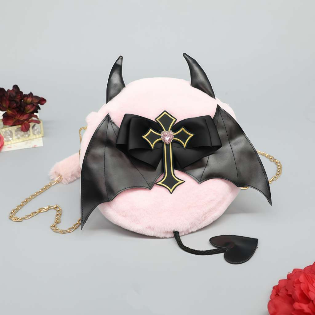 Goth Black And pink Bat Plush Purse