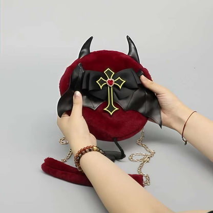 Goth Black And Red Bat Plush Purse