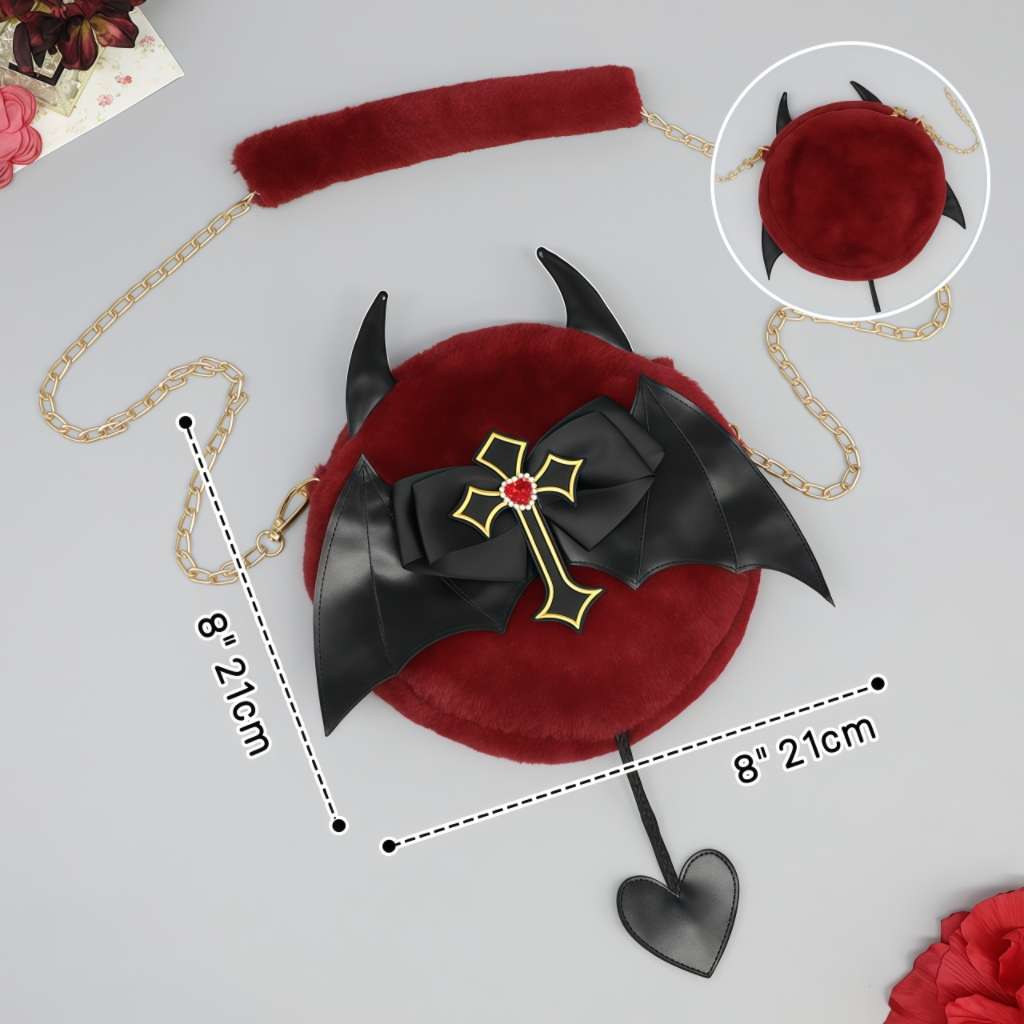 Goth Black And Red Bat Plush Purse