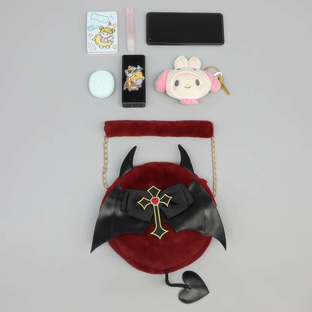 Goth Black And Red Bat Plush Purse