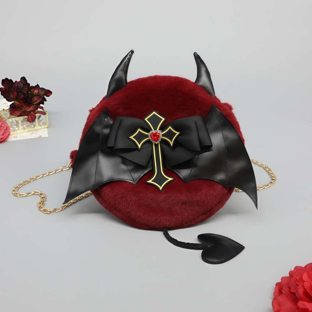 Goth Black And Red Bat Plush Purse