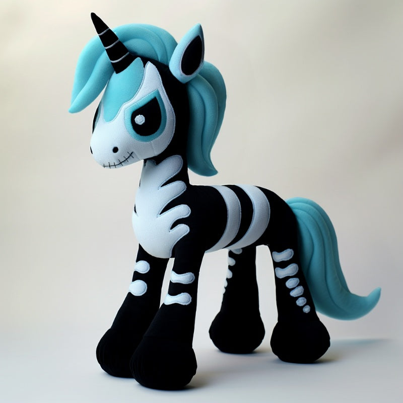 Goth Blue and Black Skeleton Unicorn Plush