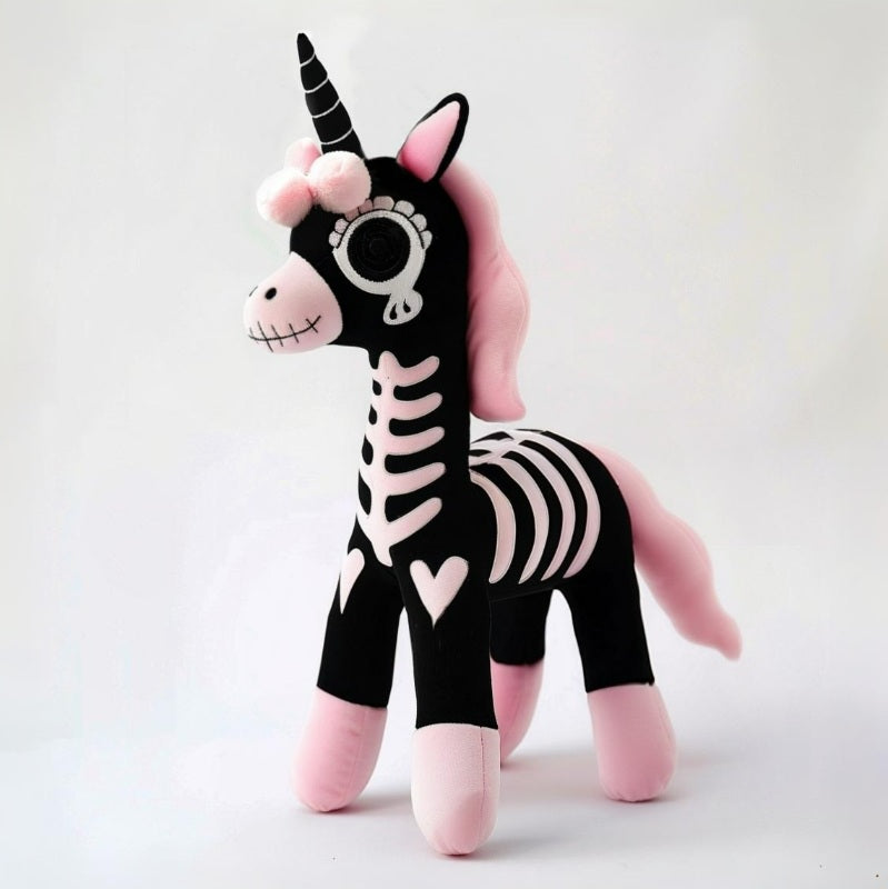 Goth Pink and Black Skeleton Unicorn Plush