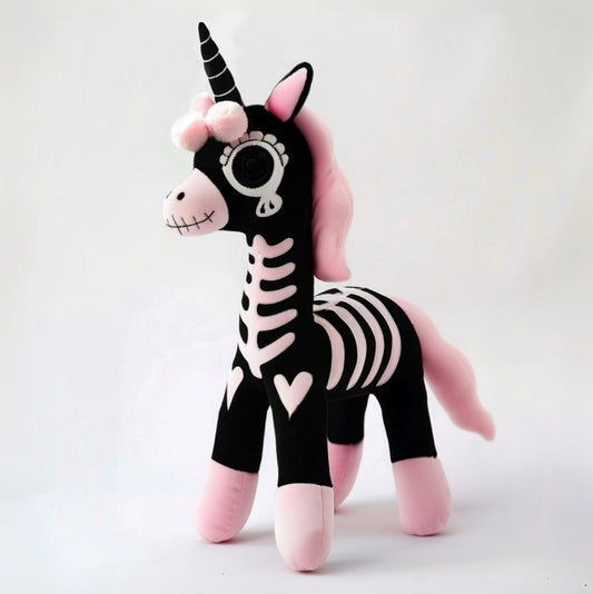 Goth Pink and Black Skeleton Unicorn Plushie