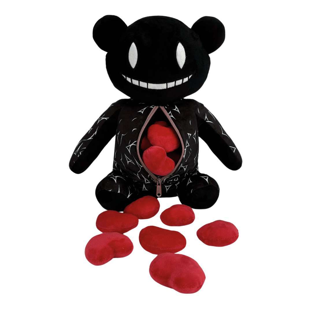 Horror and Ghost Black Bear Stuffed Animal with Embroidery