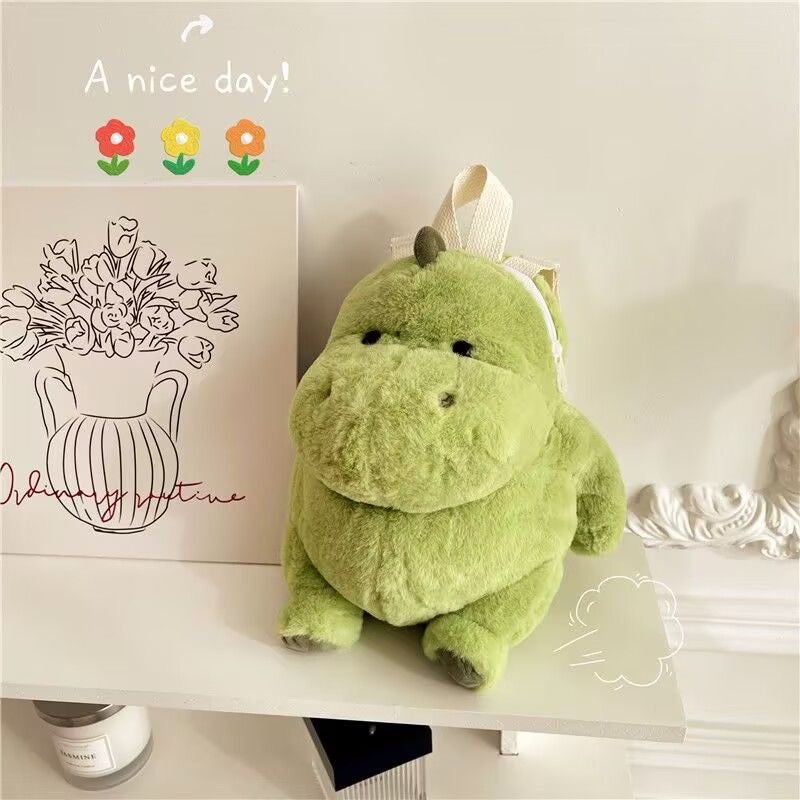 Cute Green Dinosaur Plush Backpack