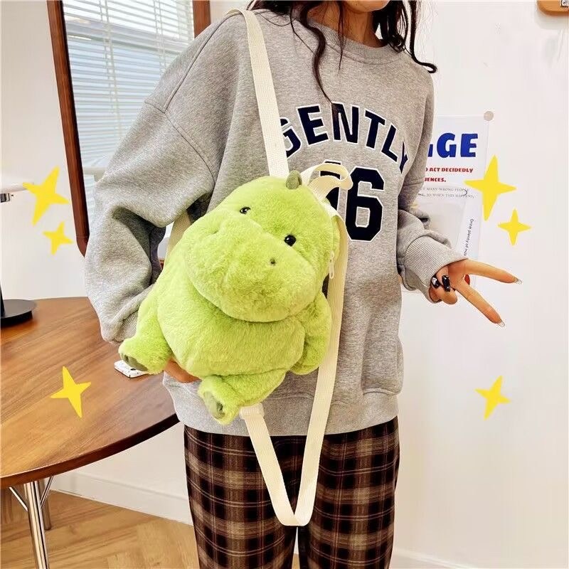 Cute Green Dinosaur Plush Backpack