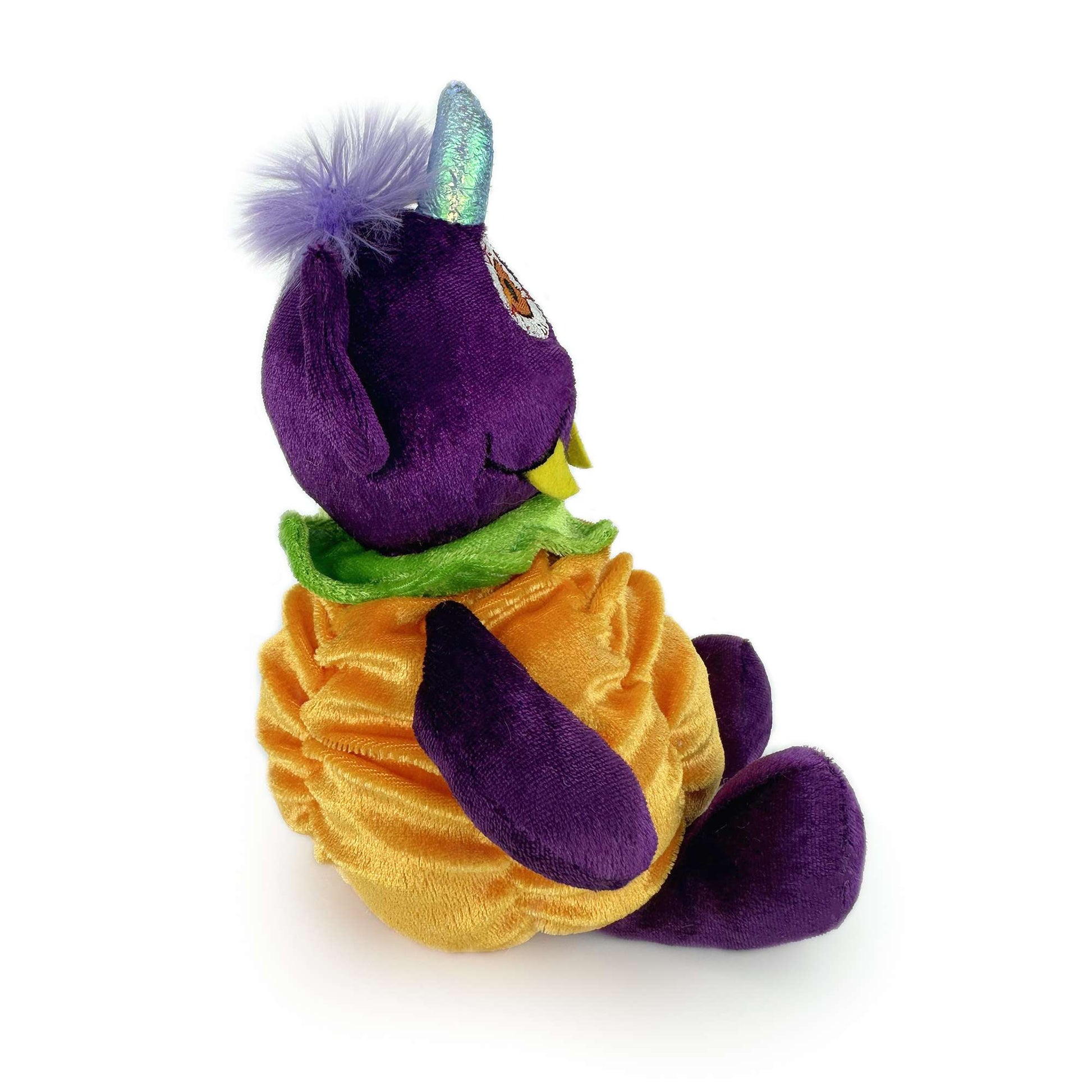 Purple Gremlin stuffed animal side view
