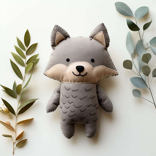 Grey Cartoon Wolf Stuffed Animal