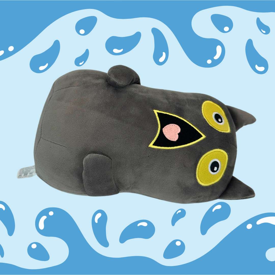 Kawaii Dark Grey Cat Plush With Shocked Expression - PlushThis ...