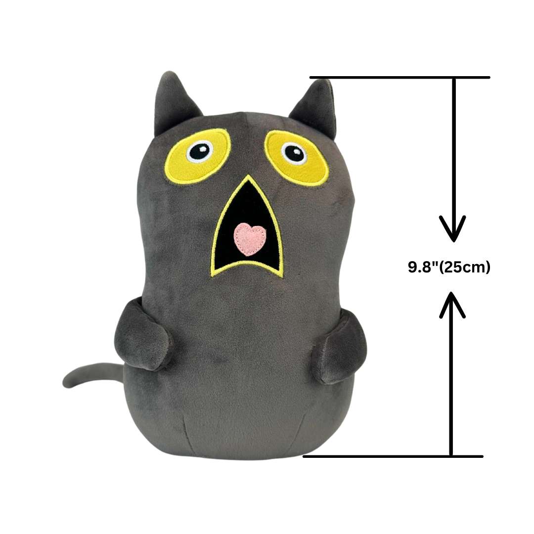 Kawaii Dark Grey Cat Plush With Shocked Expression - PlushThis ...