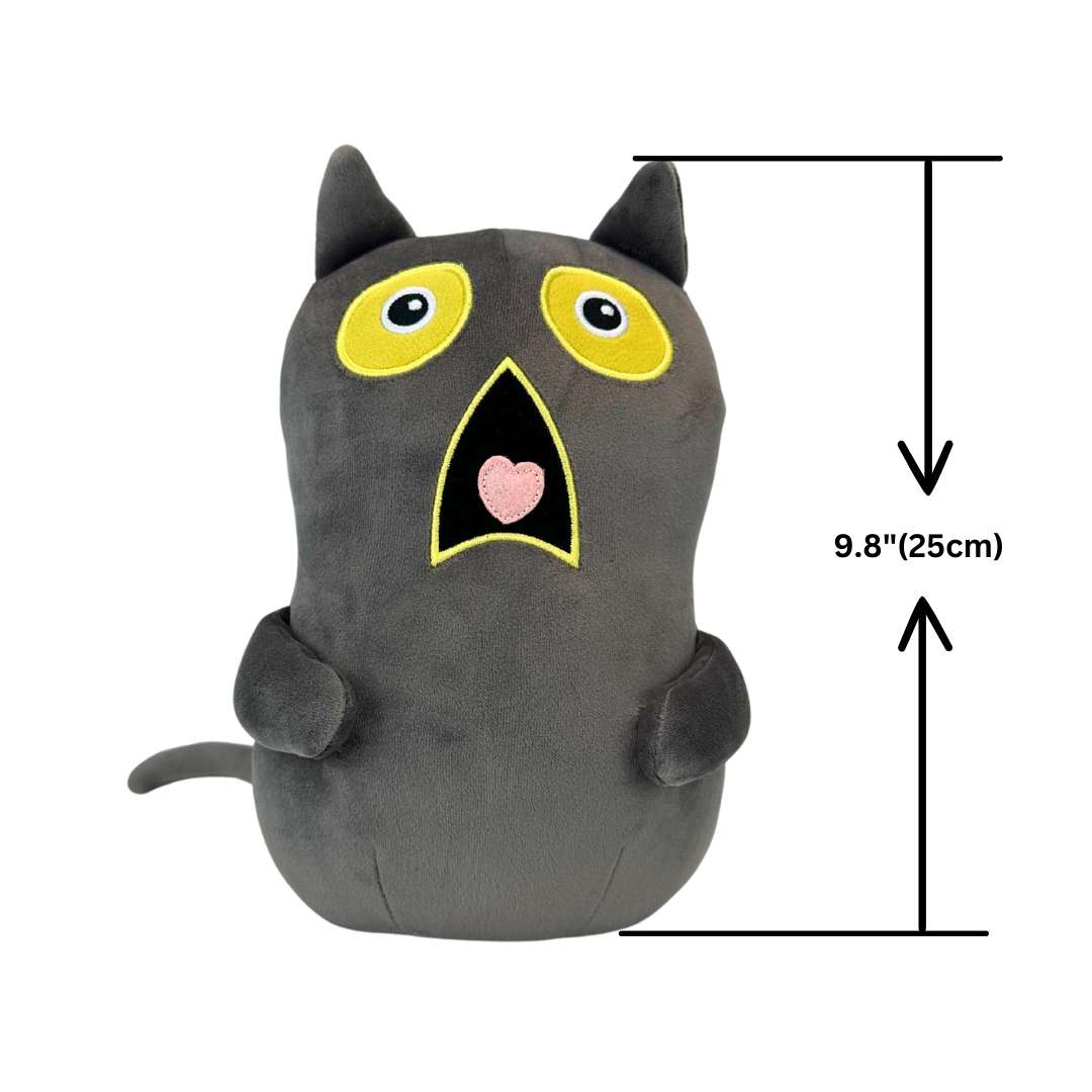 Scared Cat Stuffed Animal with Shocked Embroidery Face