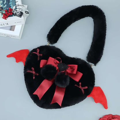 Kawaii Goth Black Heart Cherry Plush Purse