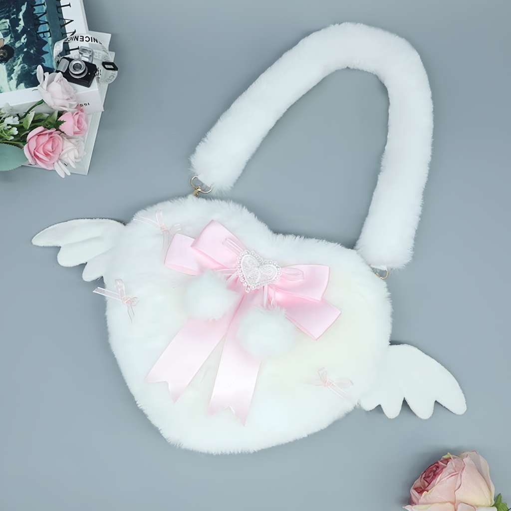 Kawaii Goth White Heart Cherry Plush Purse