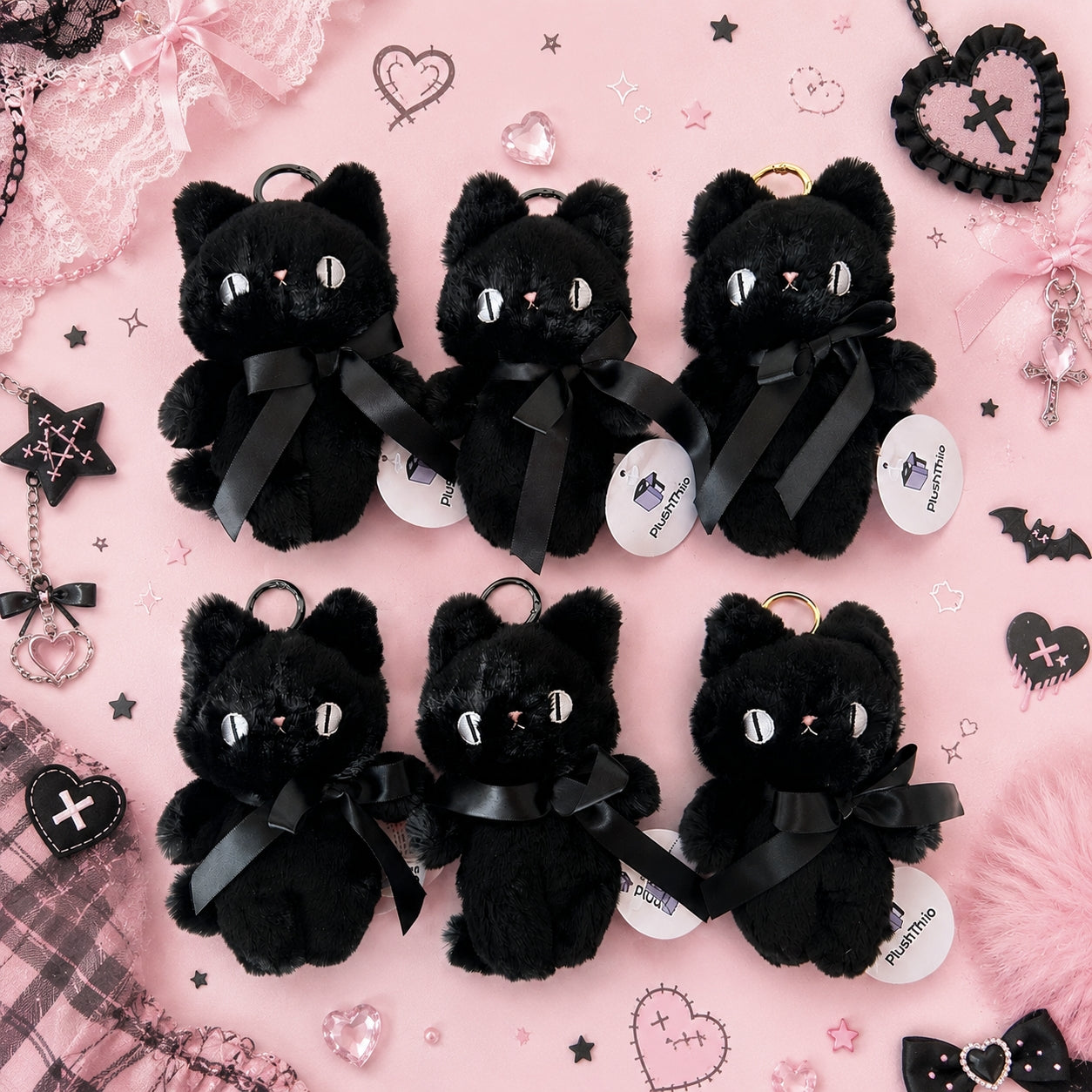 Goth Moon Eyes Black Cat Plush Charm