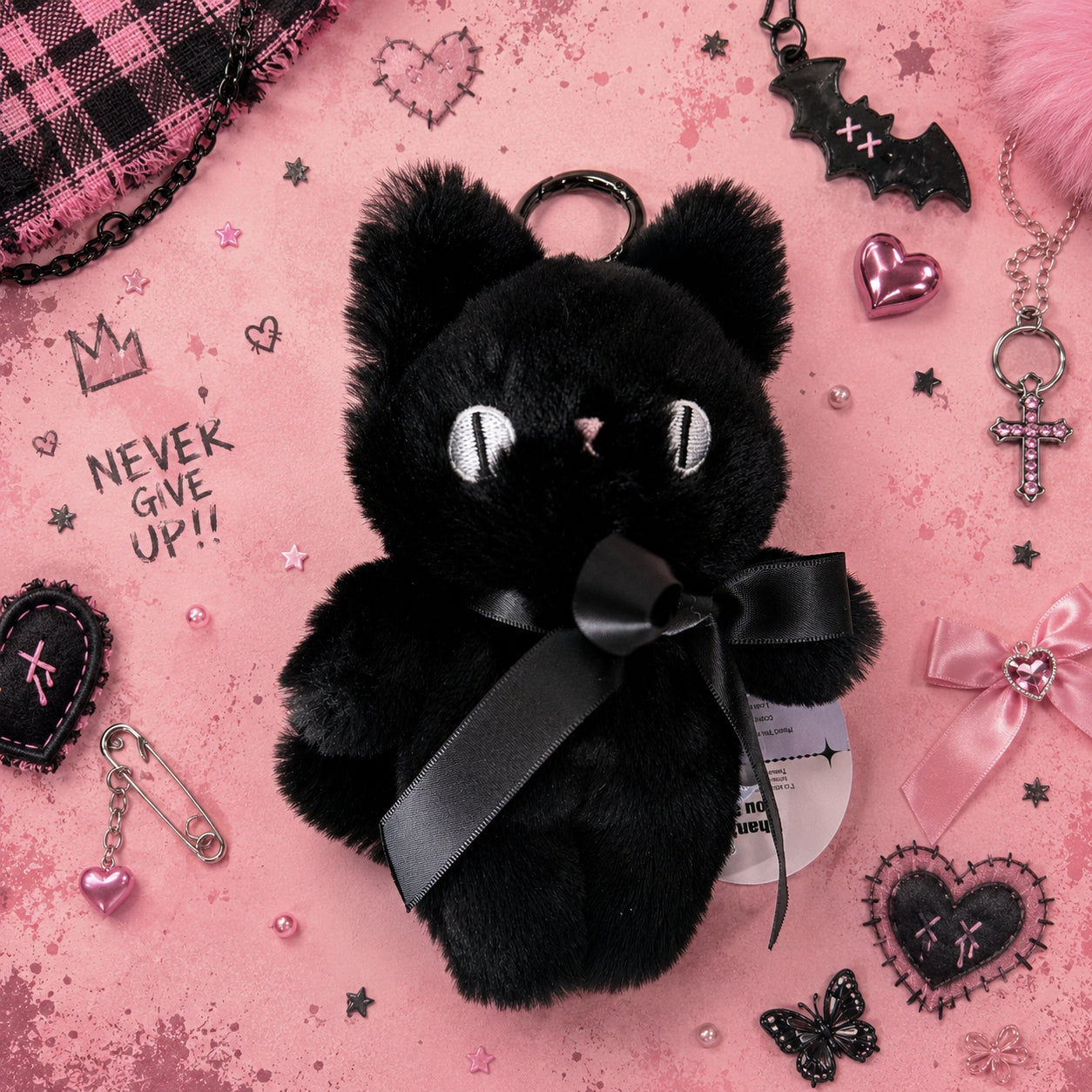 Goth Moon Eyes Black Cat Plush Charm