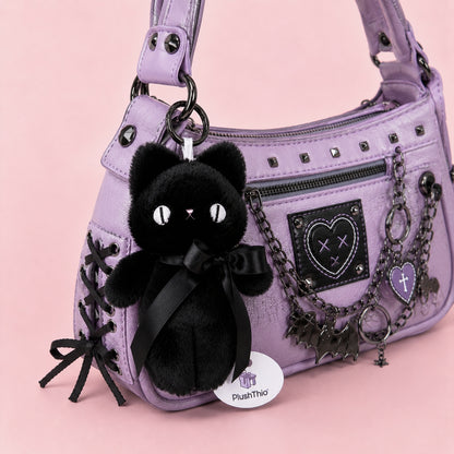 Goth Moon Eyes Black Cat Plush Charm