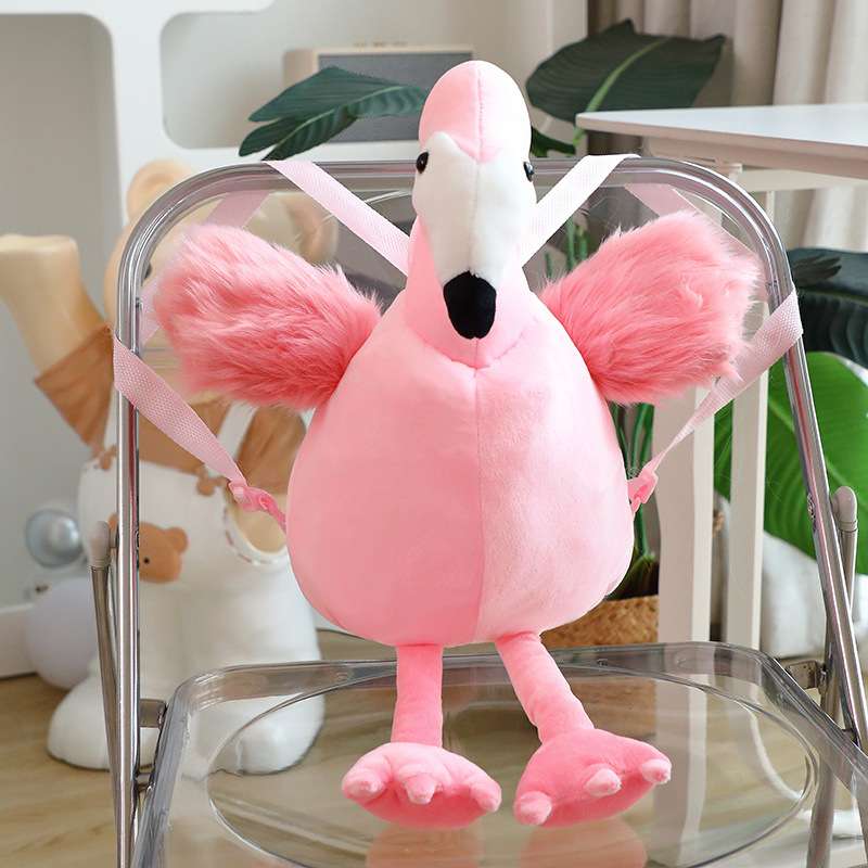 girls mini flamingo backpack Cute Adorable Pink Flamingo Stuffed Animal Backpack