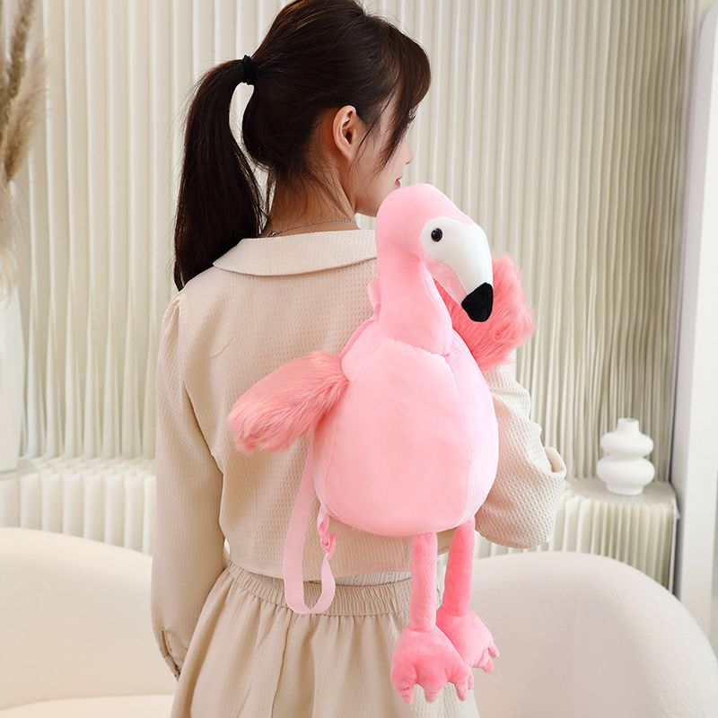 Cute Adorable Pink Flamingo Stuffed Animal Backpack