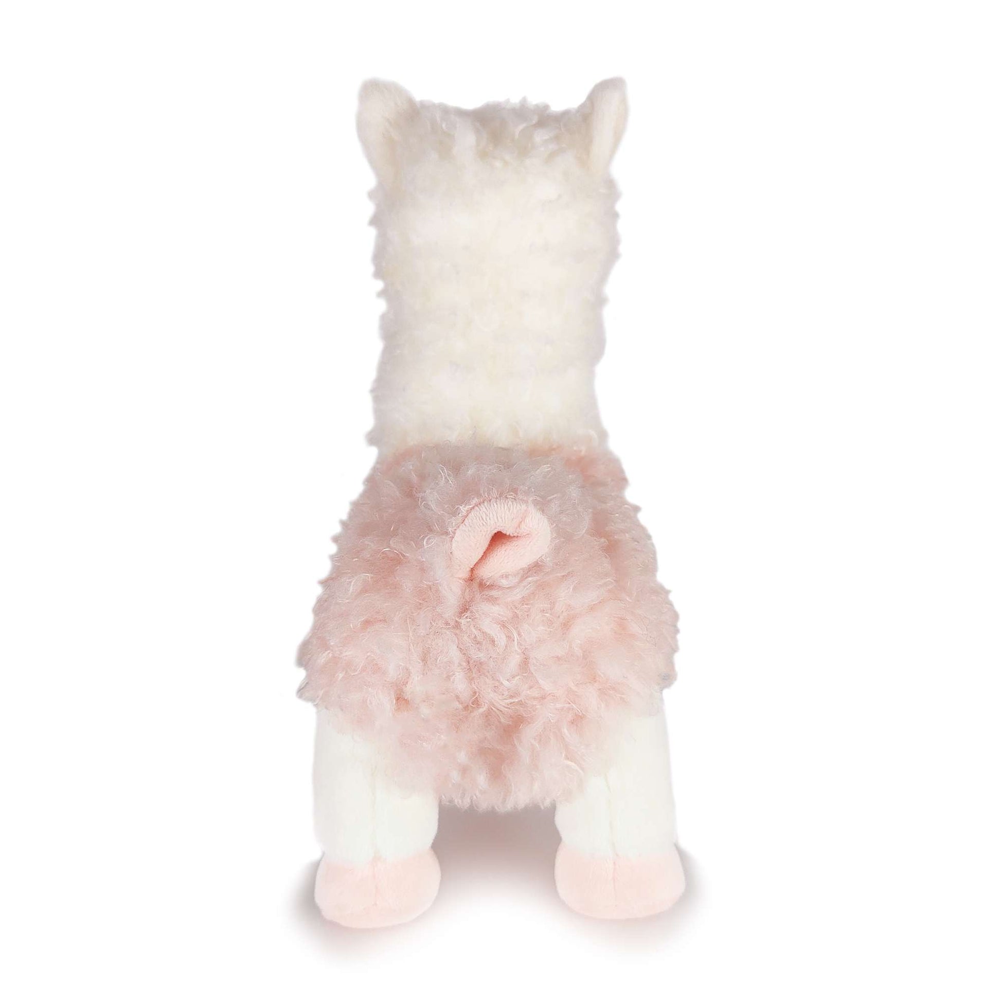 pink white alpaca stuffed animal back