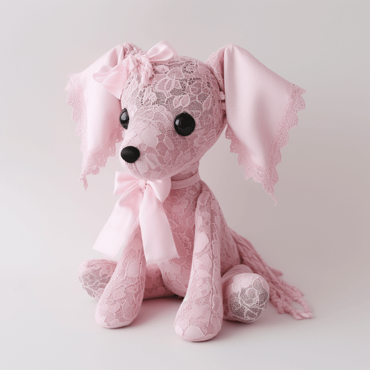 Pink beagle lace fabric elegant adorable stuffed animal PlushThis
