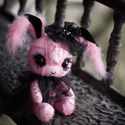 Pink plush emo bunny scars scary embossed stuffed animal PlushThis