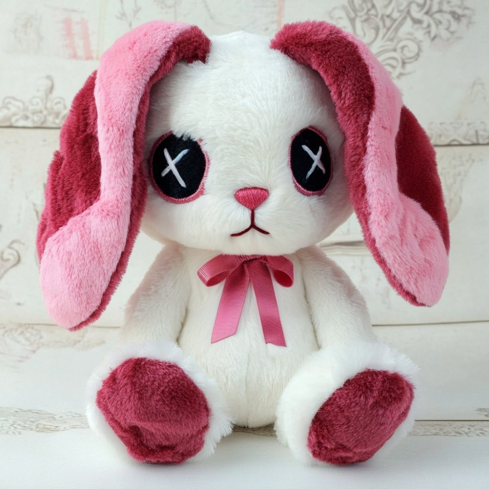 Pink And White Emo Bunny with Cross Eyes – PlushThis| Plushies ...