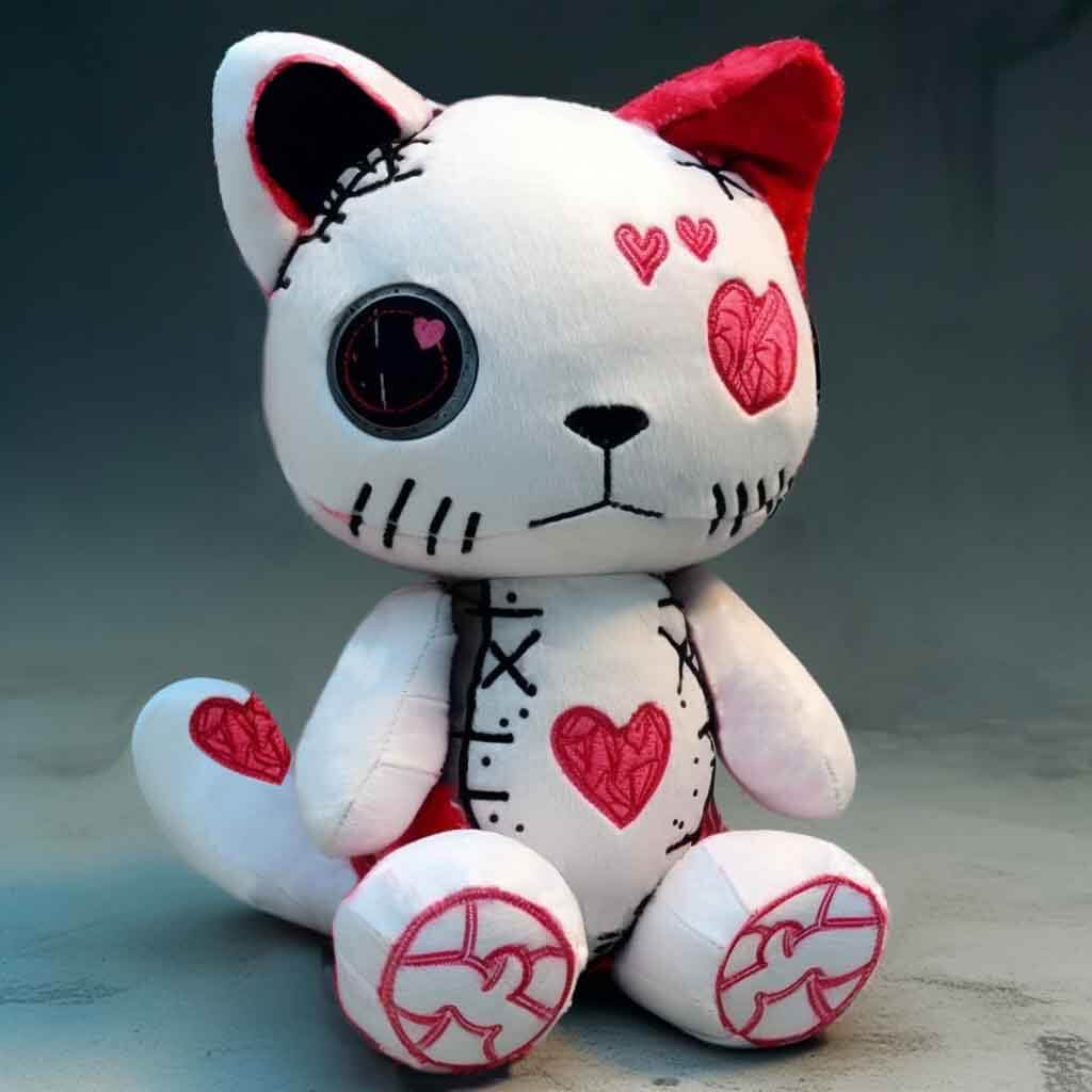 Niche creepy cool robot cat heart stuffed animal PlushThis