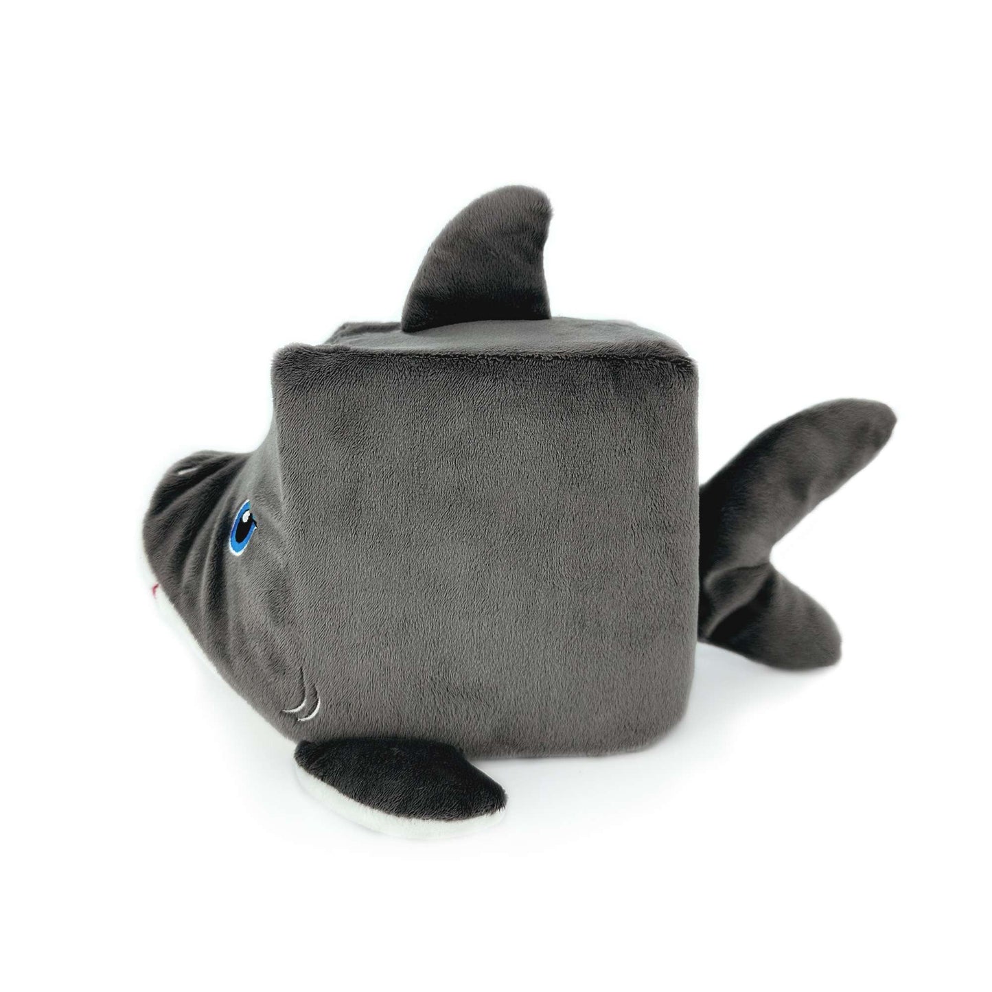 Side-view-of-gray-square-shark-plush-toy