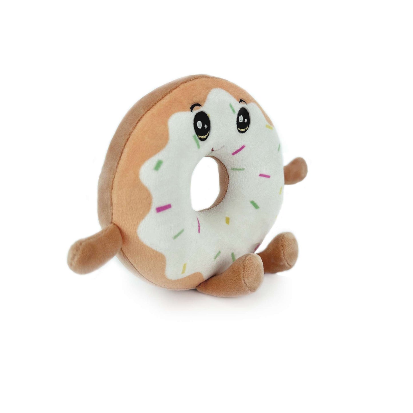 Side view of plush donut toy
