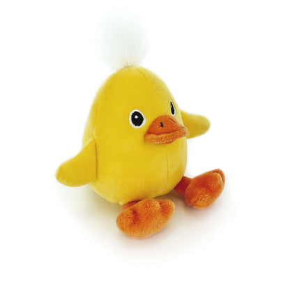Side view of yellow cartoon duck plush toy