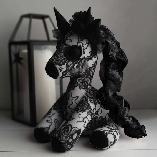 Black lace elegant unicorn stuffed animal PlushThis