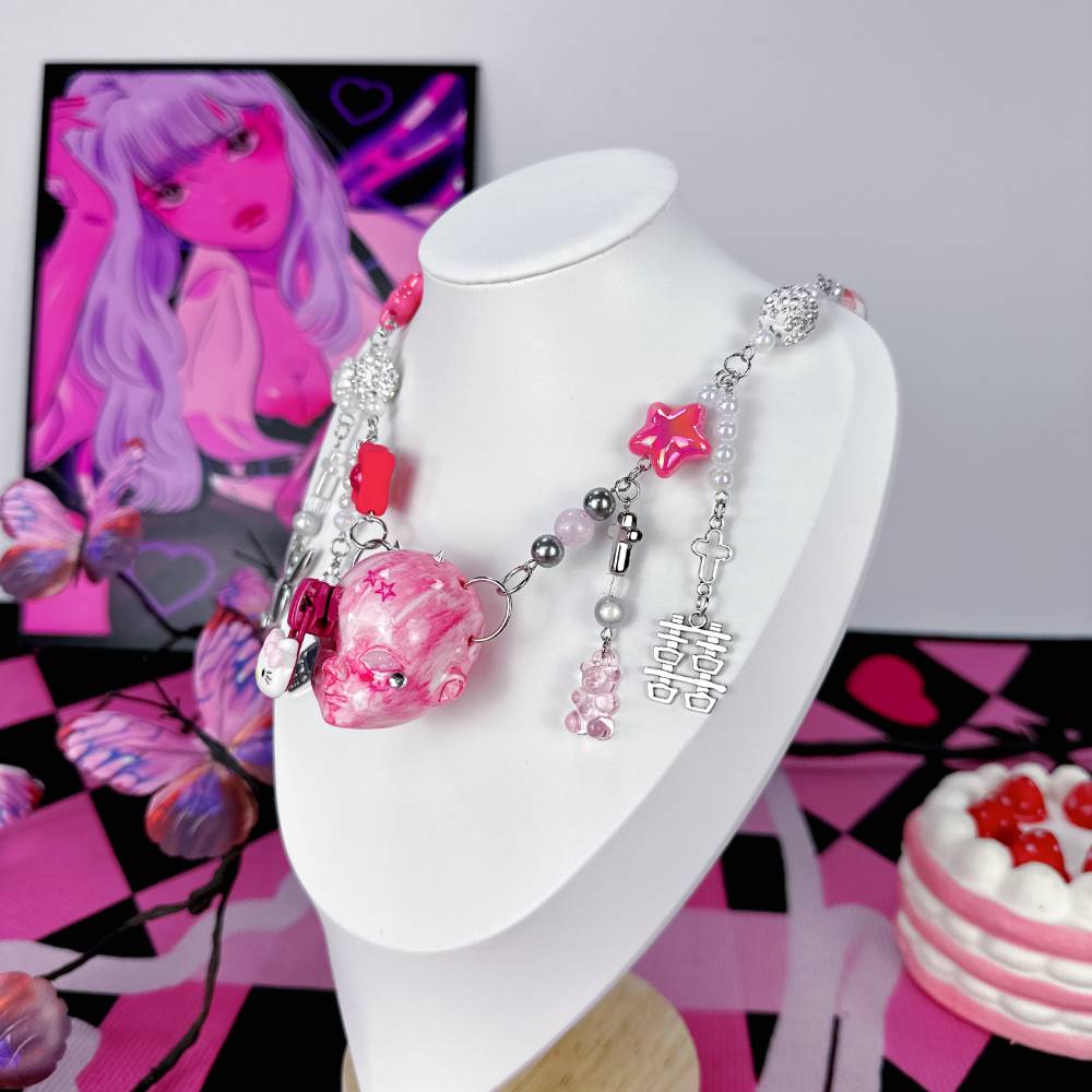 Y2K Doll Cute Fusion Pink Choker