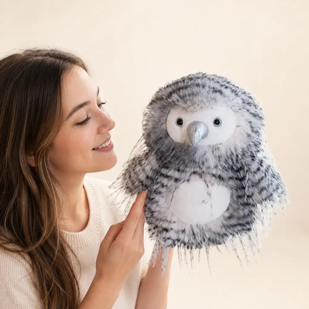 Gray Feathered Owl Plush, 23cm