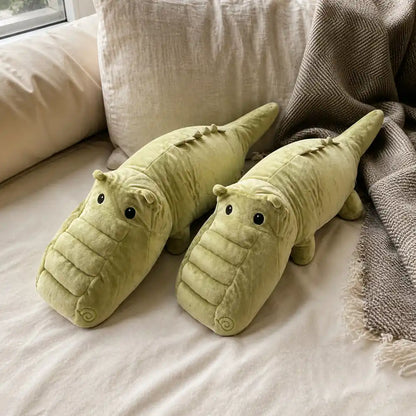 Cute Sleepy Green Crocodile Plush - Pair on Daybed