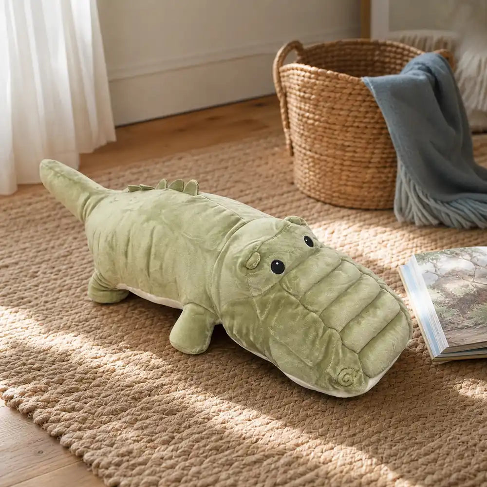Cute Sleepy Green Crocodile Plush - Reading Nook
