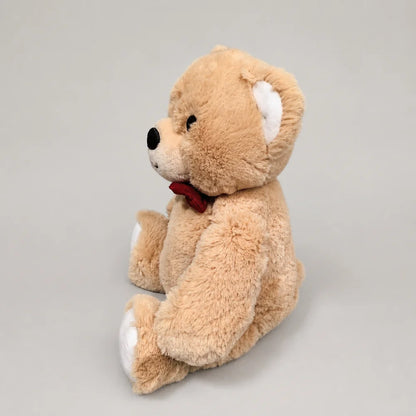 Beige Teddy Bear Stuffed Animal with Red Bow - Left Side View