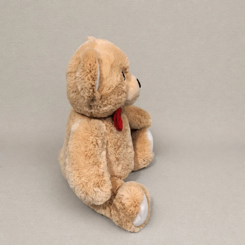 Beige Teddy Bear Stuffed Animal with Red Bow - Right Side View