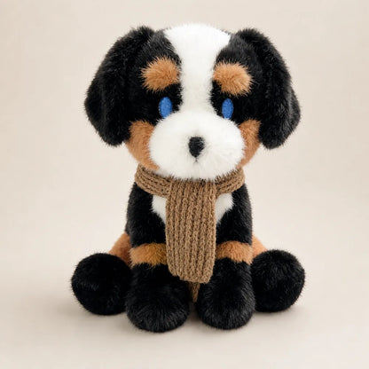 Cozy Scarf Animal Plush - Black White and Tan Front View