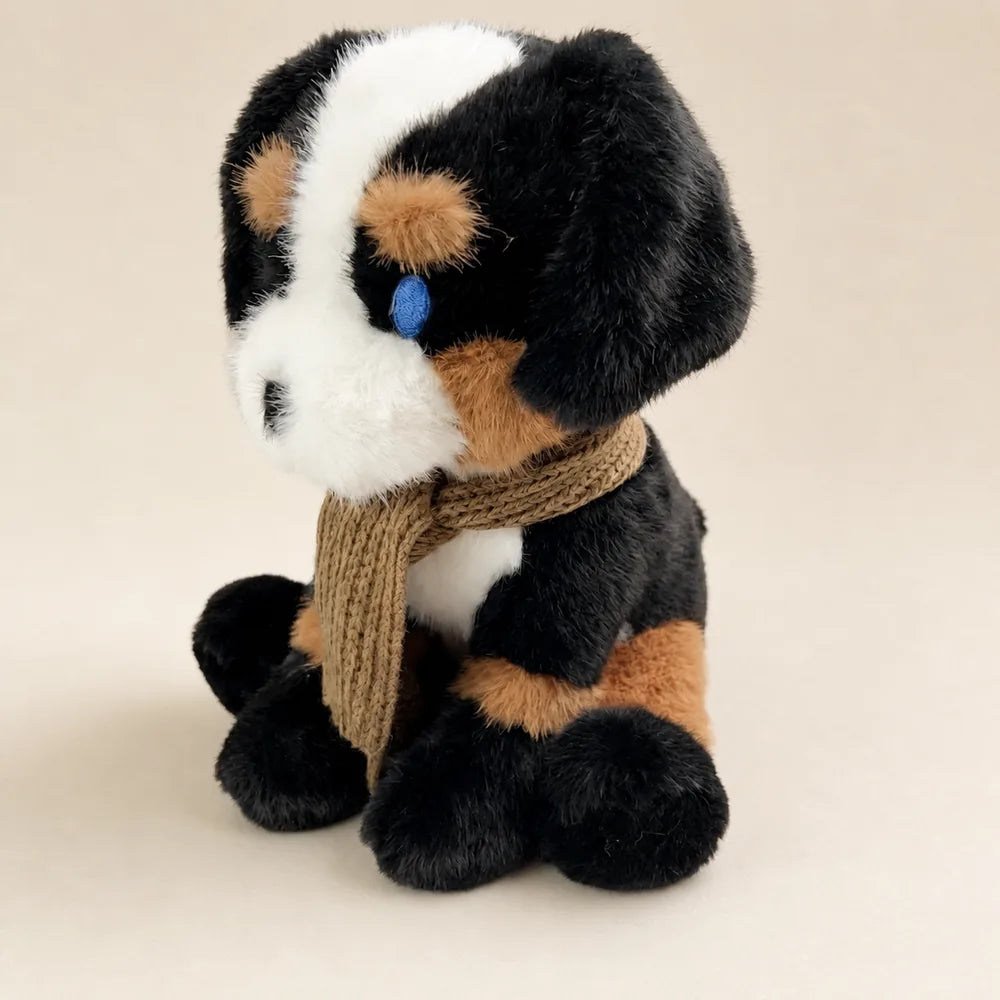 Cozy Scarf Animal Plush - Black White and Tan Side View
