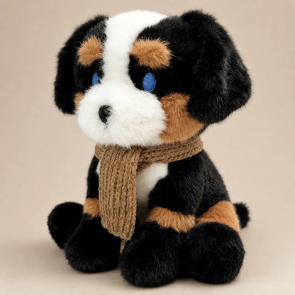 Cozy Scarf Animal Plush - Black White and Tan Three Quarter View