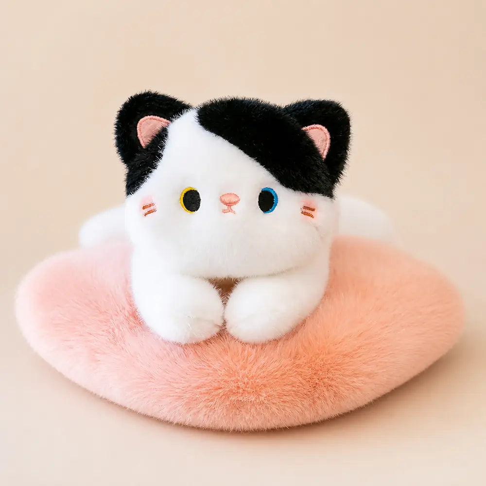 Black and White Cat Plush Pillow - Studio View