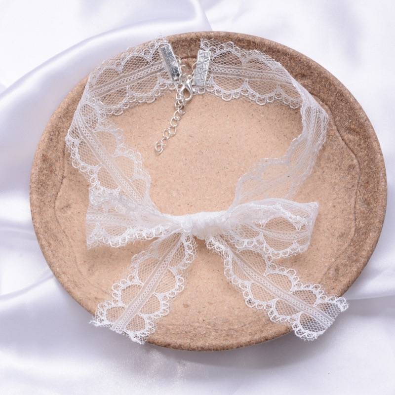 Cute Ribbon Tie Black & White Lace Choker