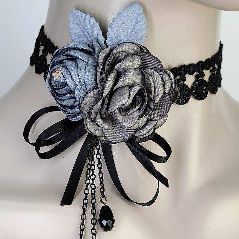 Gothic Rose Ribbon Lace Choker