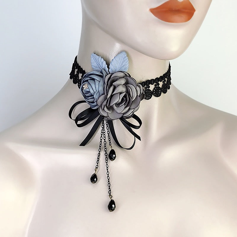 Gothic Rose Ribbon Lace Choker