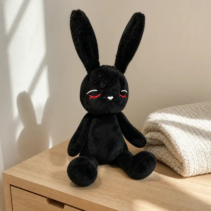 Emo Bunny with Angry Expression Plush on an Oak Bedside Table